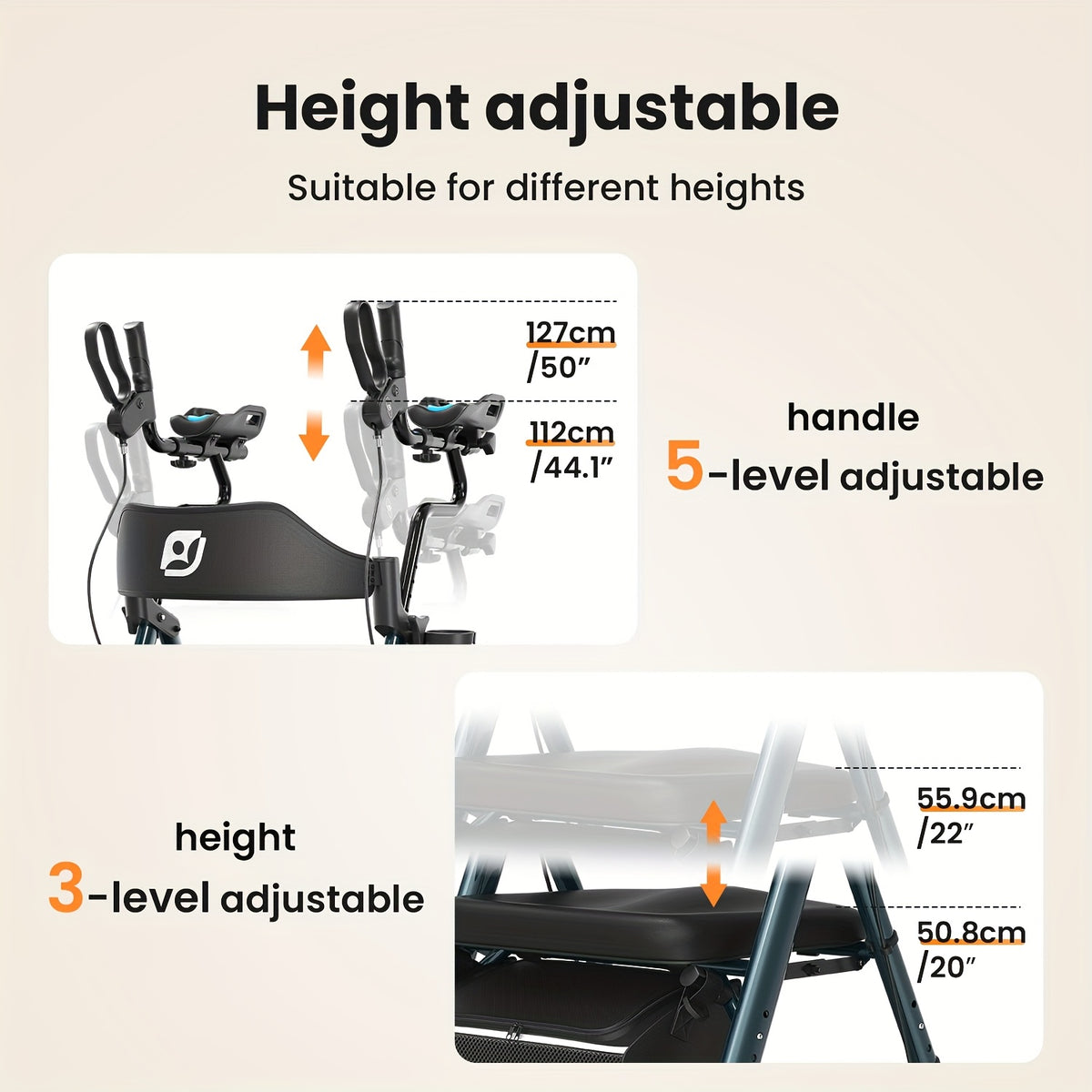 Maidesite Upright Walker, Stand Up Rollator Walker with Padded Seat And Backrest, Walkers for Seniors, Foldable Walker with Seat, Compact Folding, Fully Adjustment Frame for Seniors, 8" Big Wheels for All Terrain, Ergonomic Seat And Backrest, NEW