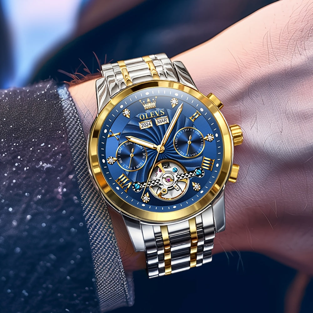 OLEVS Men'S Mechanical Watch - Automatic Movement Stainless Steel Large Dial, Luminous Dual Calendar Business Casual Dress Multifunctional Wristwatch Relojes Para Hombre Without Box, Without Battery