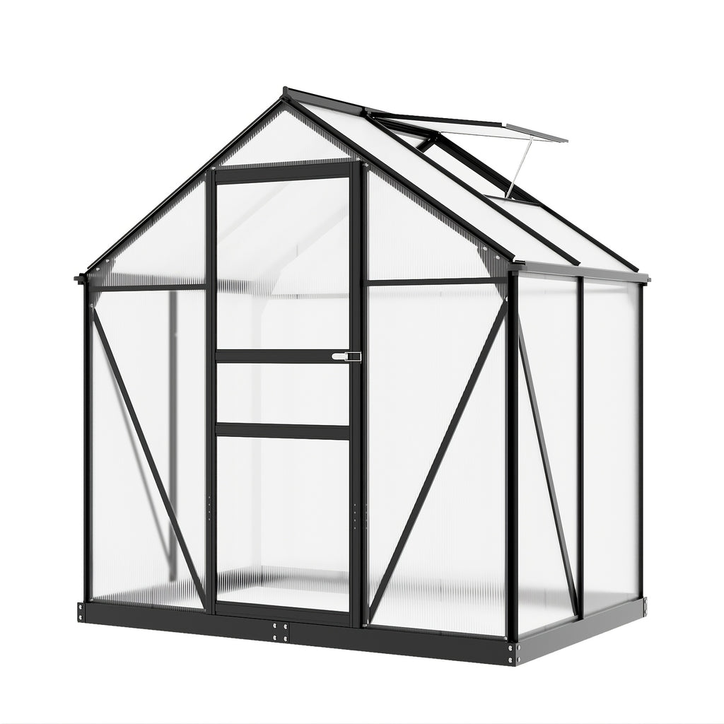 Walk-In Greenhouse with Roof Ventilation, 6 x 4 ft Polycarbonate Garden Structure on an Aluminum Frame