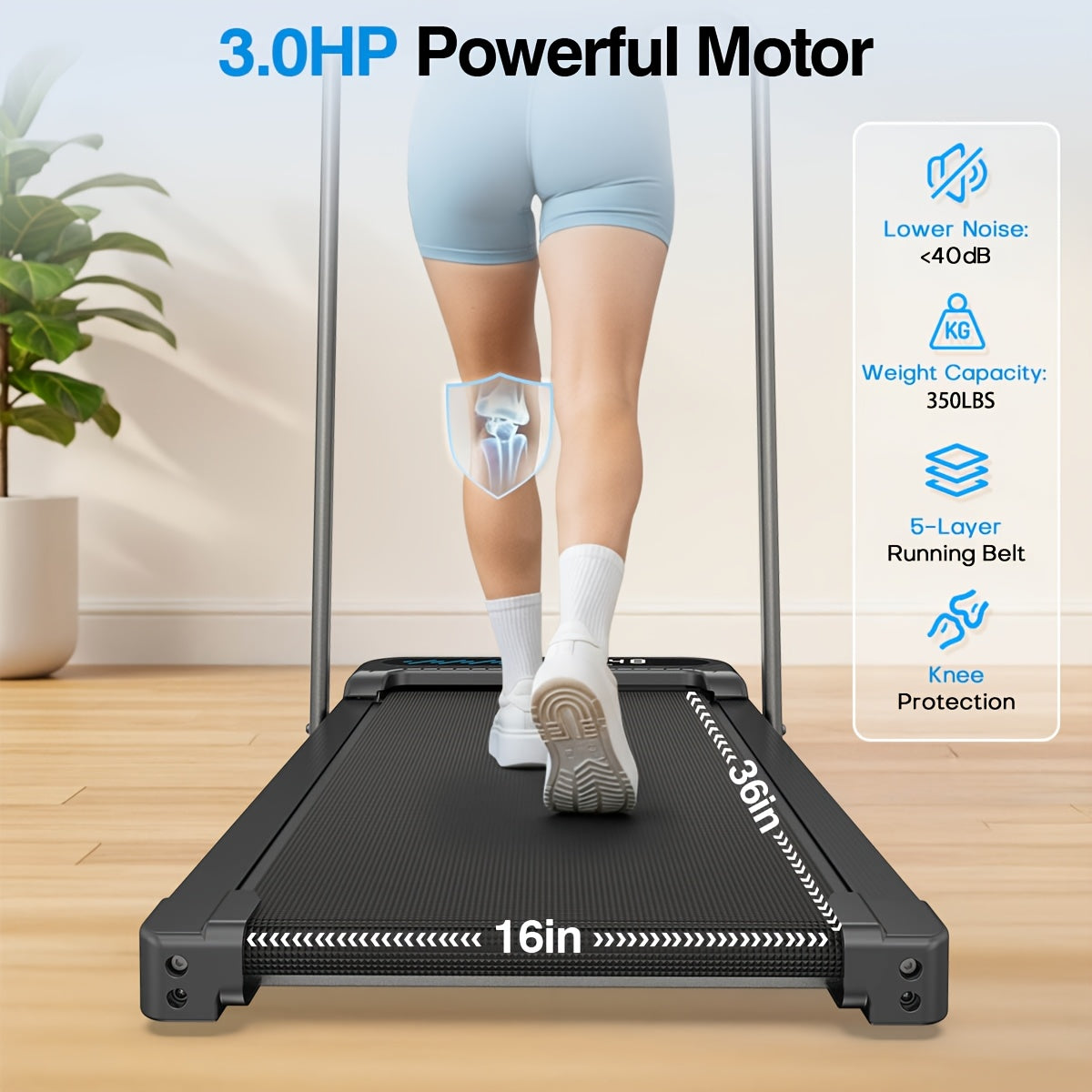 Folding Walking Pad Treadmill with Handle Bar, Low Noise Walking Pad Treadmill for Home Small, 3.0 HP Quiet Walking Pad Treadmill with 350 LBS Capacity, 0.6-6.2MPH, Remote & LED Display, with ZWIFT/KINOMAP APP