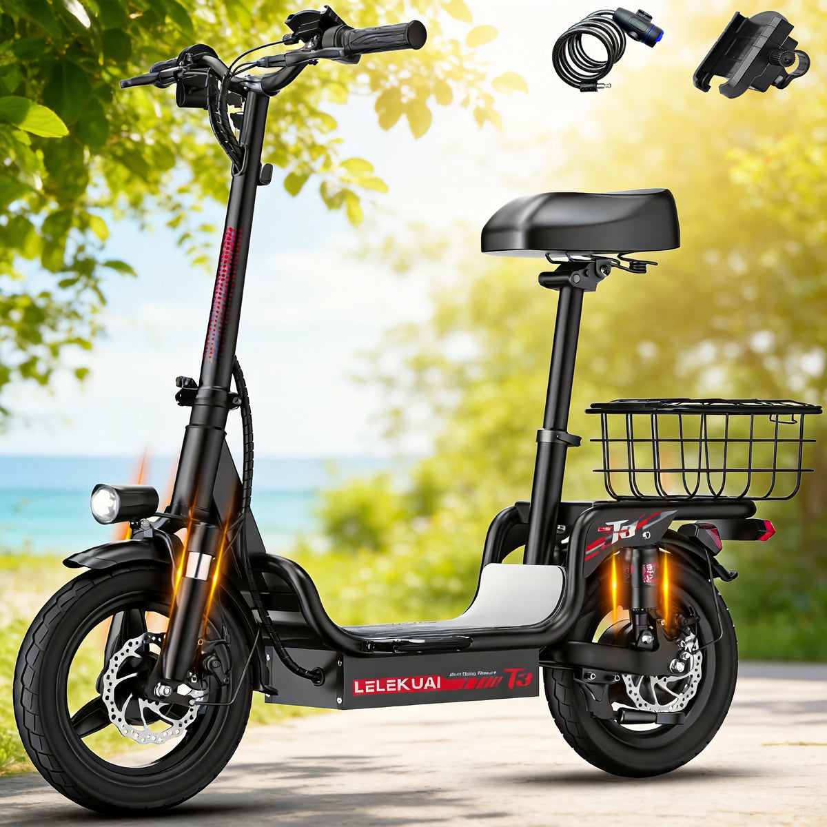 Urban Commuter Electric Scooter 560W Peak Motor 15-24.5MPH Max Speed 48V 10.4-15AH Battery 35Miles Range 330lbs Load Capacity Black City Commute Shopping Scooter For Urban Workers, Community Residents And Shoppers