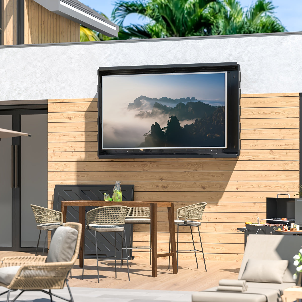 Outdoor TV Cover 55 Inch Weatherproof, Hard Outdoor TV Enclosure with Frosted Plastic, Adjustable TV Wall Mount Bracket Included(36-55inch)