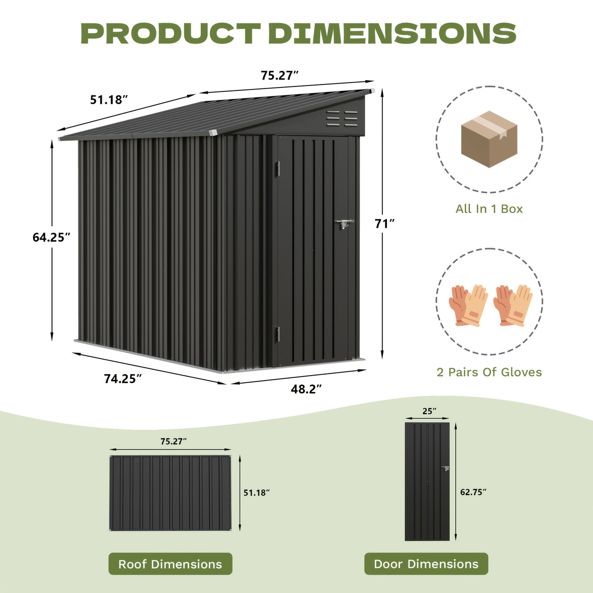 GUNJI 8 X 4.2ft & 6 X 4ft Metal Shed Outdoor Carport Shed with Single Lockable Door, Easily Accessing Metal Storage Cabinet with Slopping Roof for Tools Bicycles Storage for Garden, Backyard