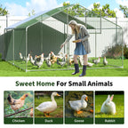 Walk-In Chicken Run with Feeding Port and UV-Resistant Cover, Galvanized Outdoor Poultry Enclosure