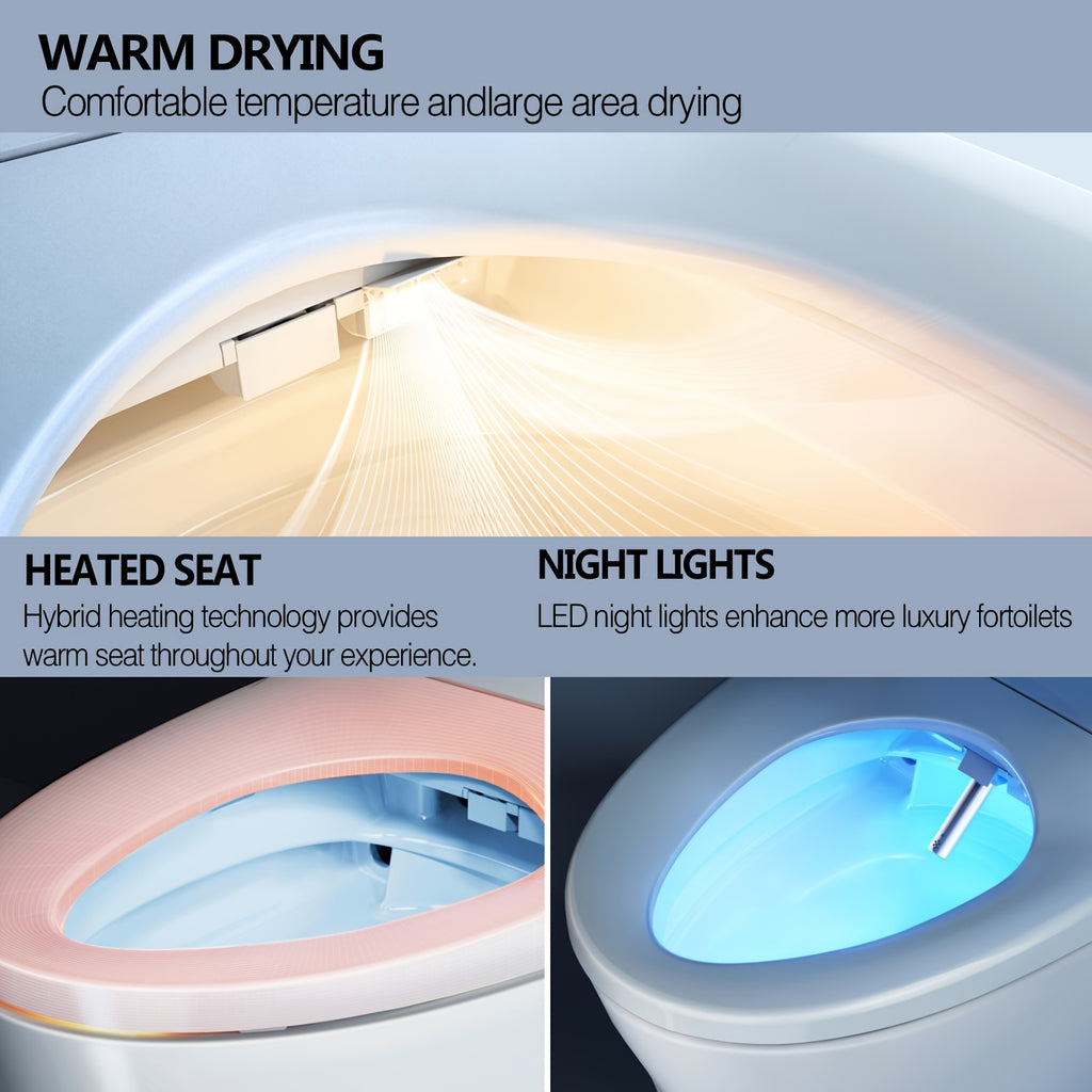 Bidet Toilet Seat with Warm Water, Air Dryer, Heated Seat, LED Light, Quiet Operation, Wireless Remote, Stainless Steel Nozzle, Sittable Lid