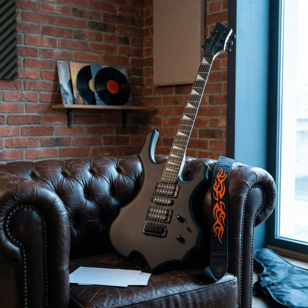 39 Inch Full-Size Matte Black Flame Electric Guitar Starter Kit with H-S-H Pickups, Techwood Fingerboard & Built-in Amp Suitable for Practice, Recording, Performances - Complete Guitar System for Beginners
