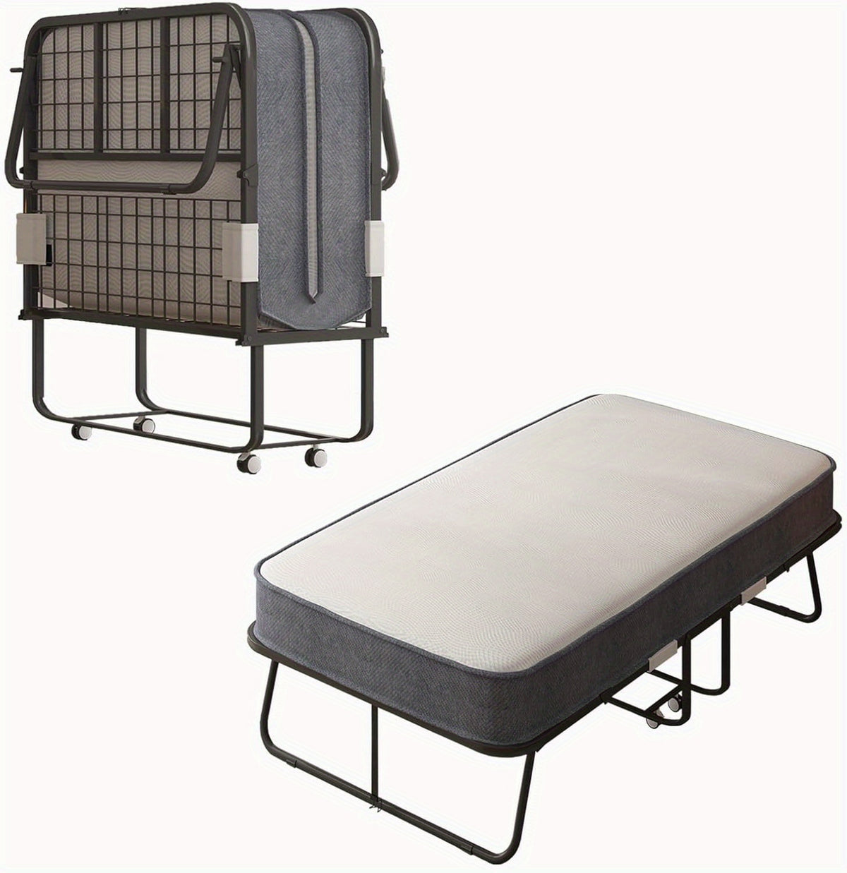 38In/31In Folding Bed with Foam Mattress Rollaway Bed, Space-Saving Guest Bed with Headboard, Portable Foldable Extra Bed for Adults with Sturdy Metal Frame