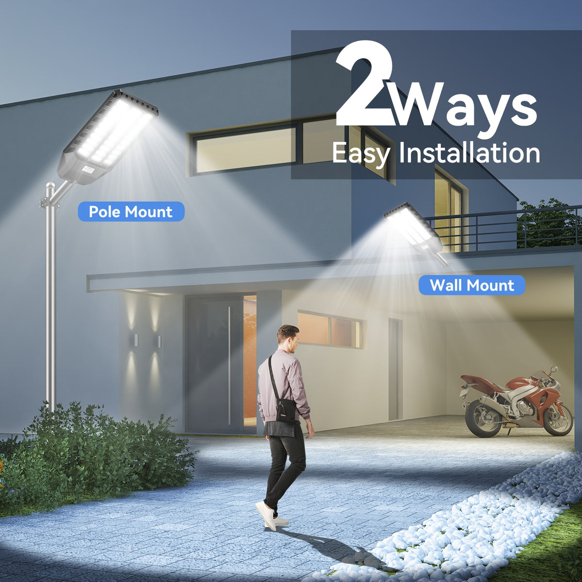 Adewalk 2 Pack Solar Street Light, Commercial Solar Street Lights IP65 Outdoor Dusk to Dawn, Solar Outdoor Light with Motion Sensor And Remote Control, Solar Parking Lot Lights for Garage, Yard, Barn, Path