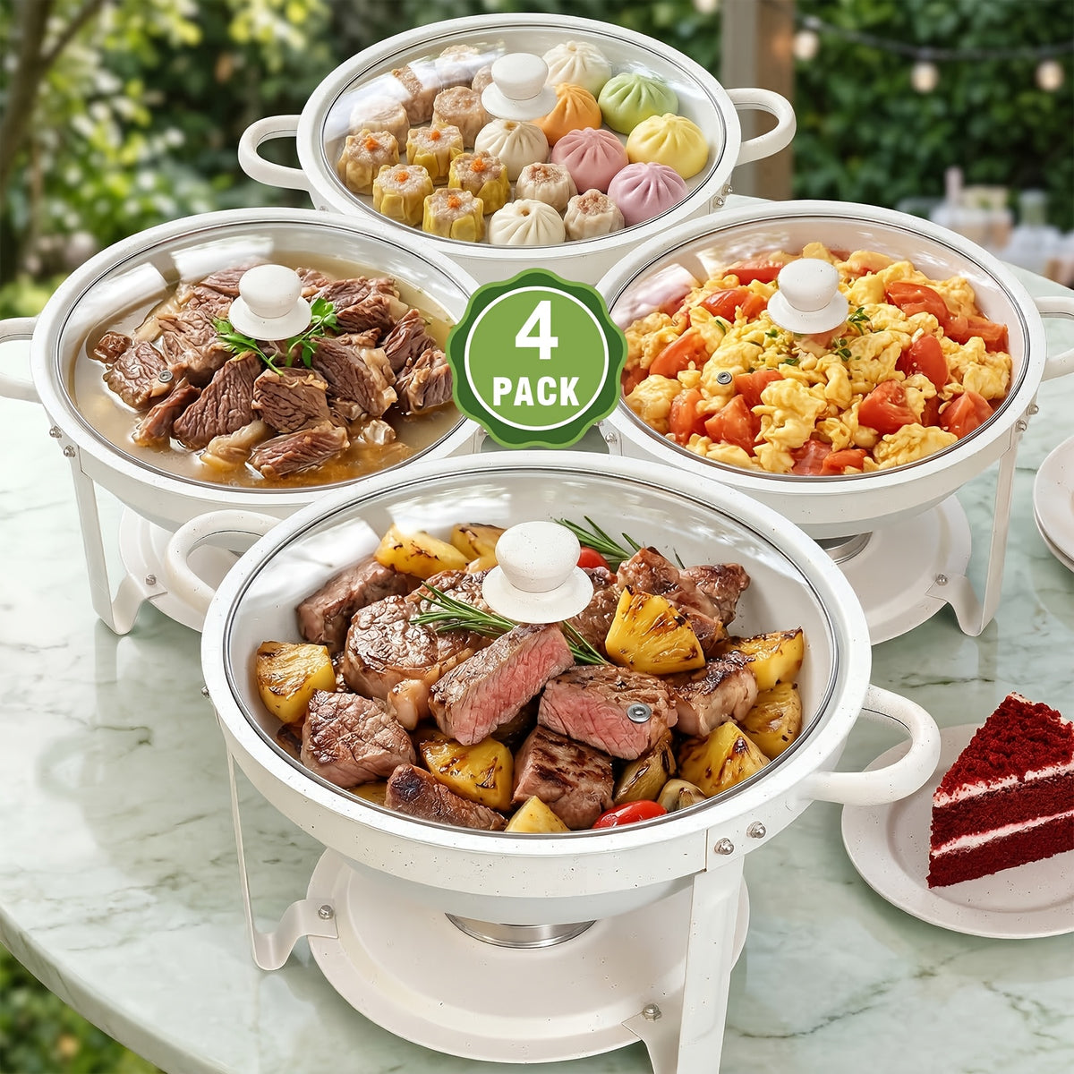 Chafing Dishes for Buffet of 1/2/4/6, 6QT White Chafing Dish Buffet Set Stainless Steel Chafer Set, Roll Edge Food Warmers for Parties, Wedding, Birthday, Church Events, Catering - Solely for Cooking