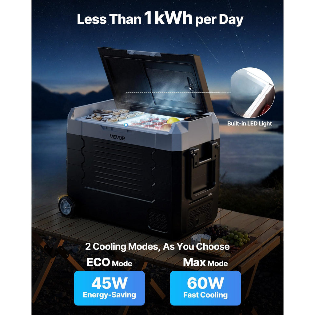 VEVOR Car Refrigerator, DC 12/24V AC100-240V Compressor Electric Cooler, -4°F to 68°F Truck Refrigerator, Wheels & Dual Zone, 48 QT Cars Cooler for RVs, Boats, Camping, Fishing