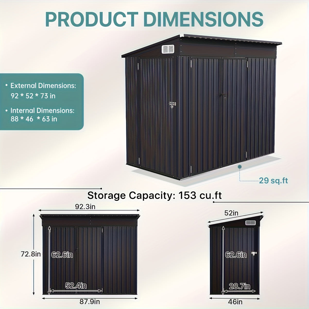 Nordivale 8 X 4/10X8/12X8 FT Outdoor Storage Shed with Sturdy Metal Frame - Lockable Triple Door Tool Sheds, Heavy Duty Storage Building for Bicycles, Lawn Tools Suitable All-Weather, Waterproof Garden Metal Trash Storage Sheds for Patio, Backyard