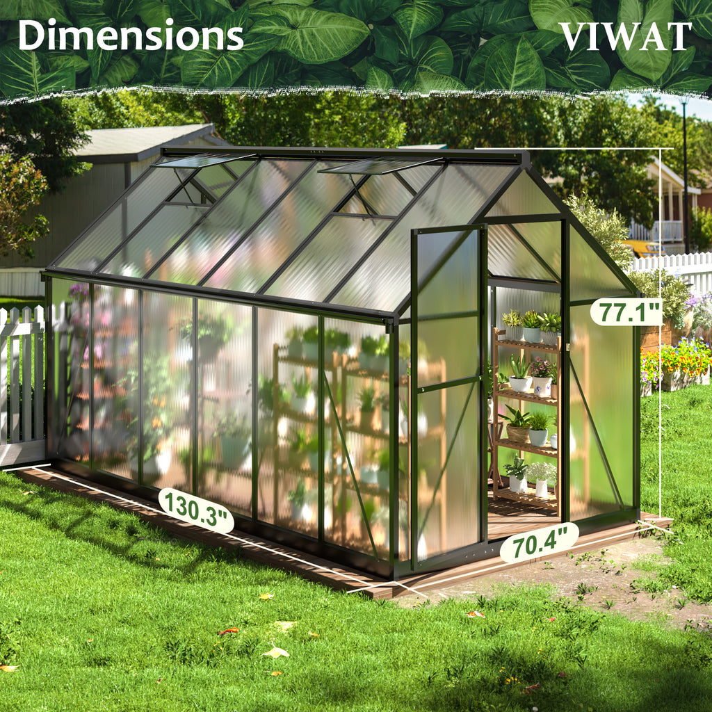 Walk-In Greenhouse for Outdoor Gardening — VIWAT 6 x 11 FT Polycarbonate Design with Adjustable Ventilation