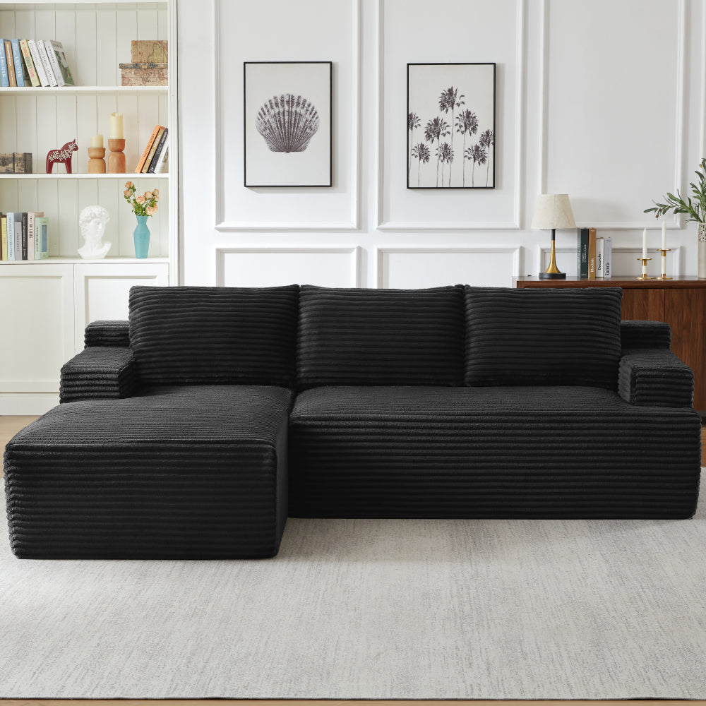 96.1"Cloud Sectional Boneless Couches For Living Room, Modular L Shaped Couch With Deep Seat Oversized Right Facing Chaise, Memory Foam Compressed Spineless 3 Seater Sofa For Apartment, Black | No Assembly Required, Deep Seat, Cat-Claw Resistant