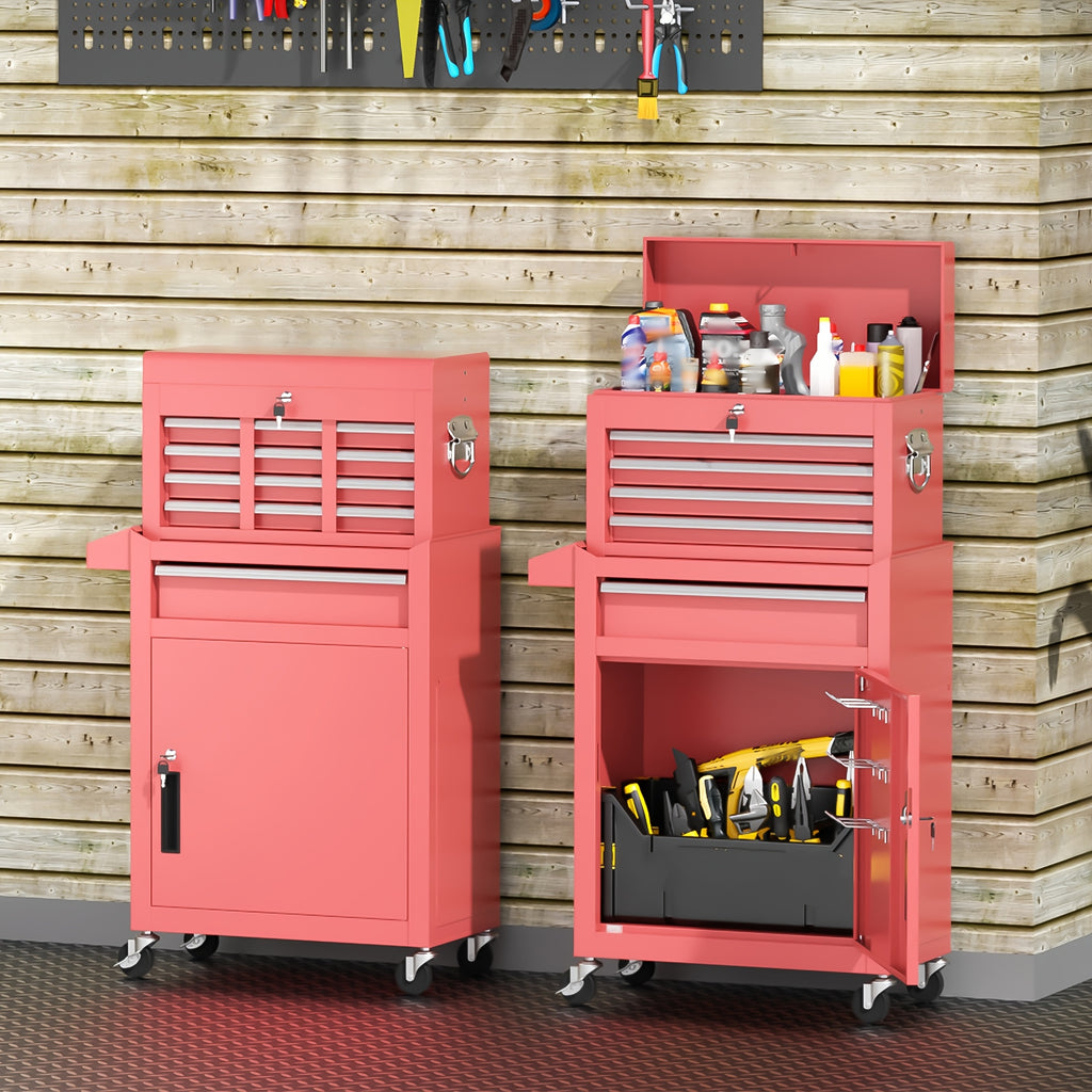 Versatile 5-Drawer Rolling Tool Chest with Detachable Top Tool Box, Tool Storage Cabinet with Universal Lockable Wheels, 2 in 1 Metal Tool Cart for Home Office, Garage, Warehouse, Workshop, Barbershop