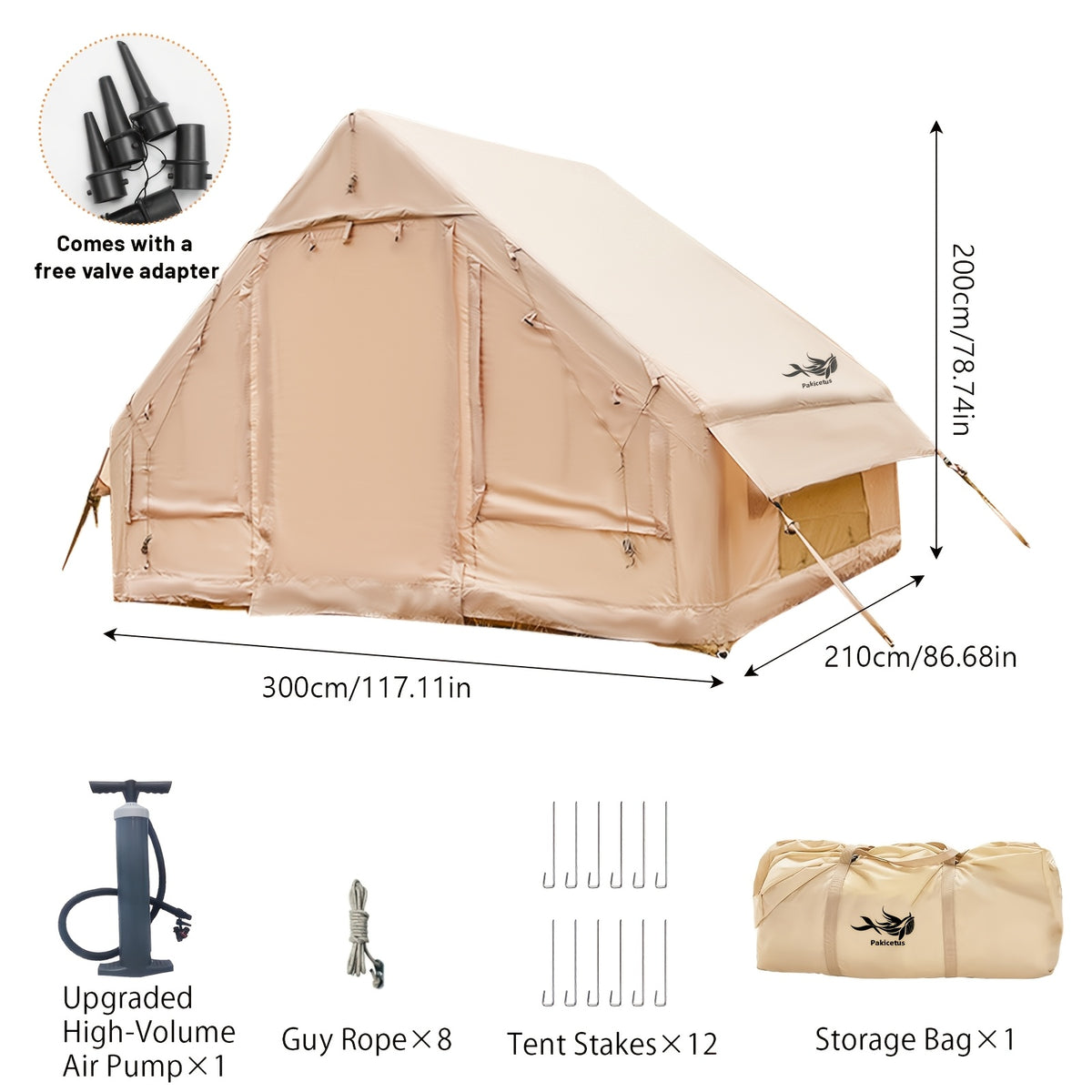 PAKICETUS Large Inflatable Camping Tent (Optional: Skylight, Stove Jack, and Door), Quick Air-Flow & Breathable Mesh Design, Summer Glamping Hot Tents for Camping with Stove, Quick Setup Inflatable Camping Tent for 4-6 Person Families, All-season