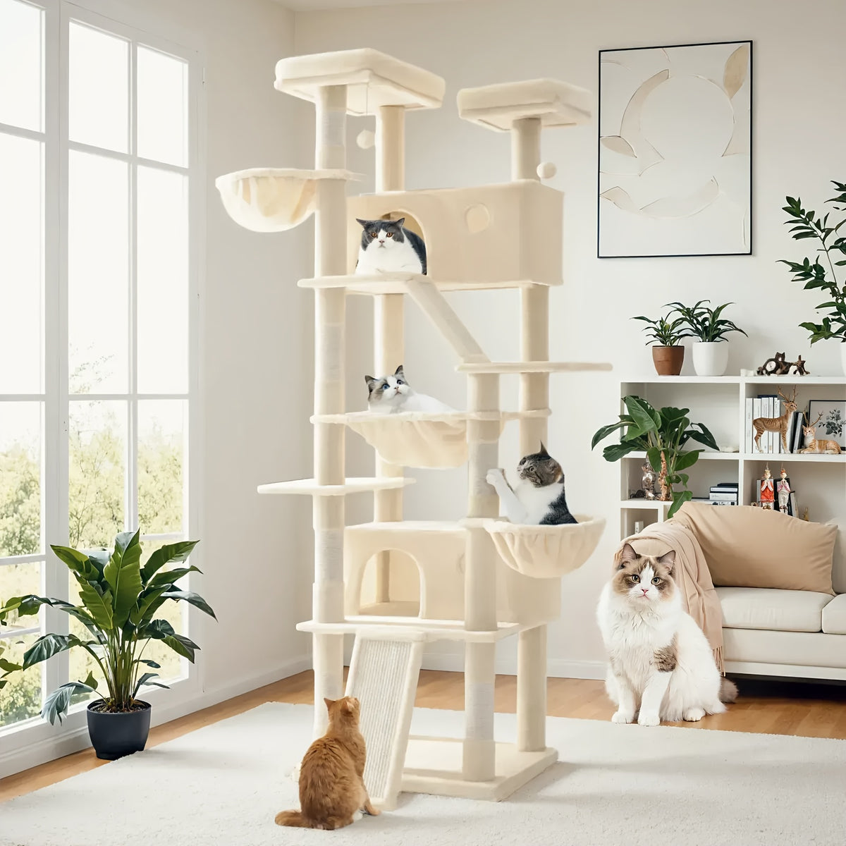 HOOMIC 81-Inch Multi-Level Tall Cat Tree for Indoor Cats/ Large Cat Tower with Plush Condo/ Hanging Hammock & Basket/ Comfortable Cat Perches/ Sisal Scratching Posts/ Sturdy Base/ Spacious Play House/ Pet Furniture/ Free Shipping