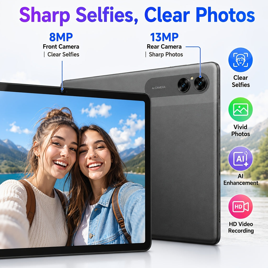 Android 16 New 2026 Tablet, 11-inch HD Large Screen+1280x800 IPS Display, Octa-Core High-Performance CPU, 24(6+18)GB RAM +128GB ROM(2TB Expand), 13MP+5MP Camaras/Face ID, 8000mAh Long Battery Life, Support Widevine L1, Gemini AI, And 90Hz High