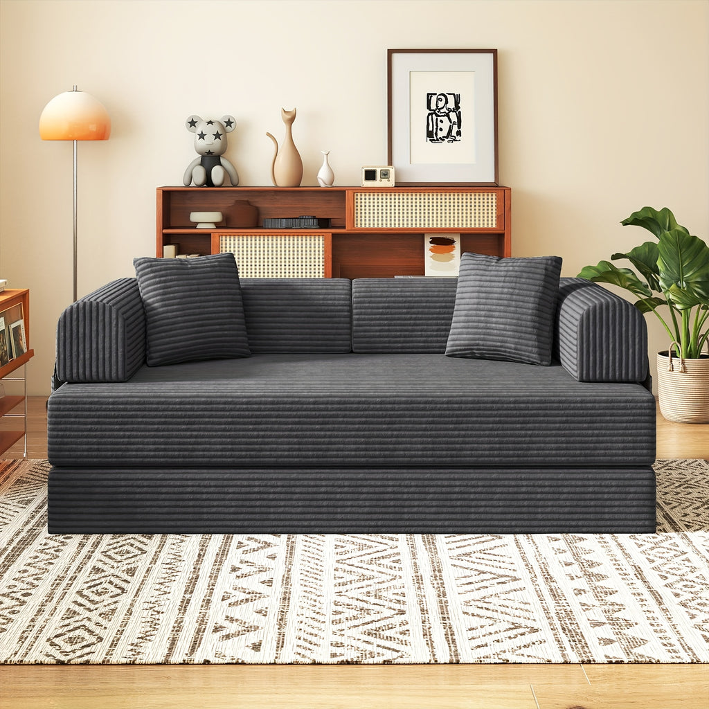 81"Convertible Floor Sleeper Sofa Bed - 3-Person Space-Saving Love Seat with Pull-Out Bed, Corduroy Boneless Compression Memory Foam, Comfy Lounge Couch for Living Room, Bedroom, Apartment, Office, No Assembly Required