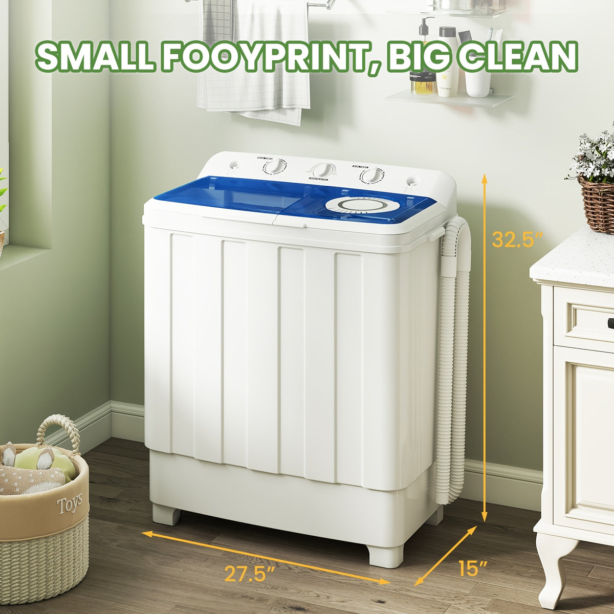 30Lbs Portable Washing Machine, Semi-Automatic Twin Tub Washer Spinner Combo, 20Lbs Wash & 10Lbs Spin, Compact Laundry for Apartment, Dorm, RV, Camping & Travel Use