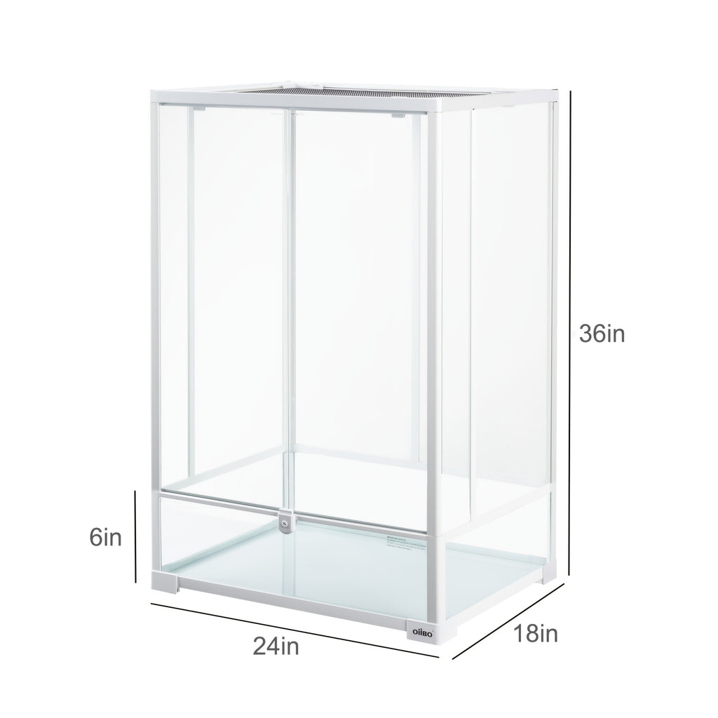 Oiibo 64 Gallon Reptile Tall Terrarium, Vertical Reptile Tank 24" X 18" X 36" Full Tempered Glass Double Front Opening Door with Top Mesh Lid, Reptiles Amphibians Habitat Enclosure (Knock-Down)