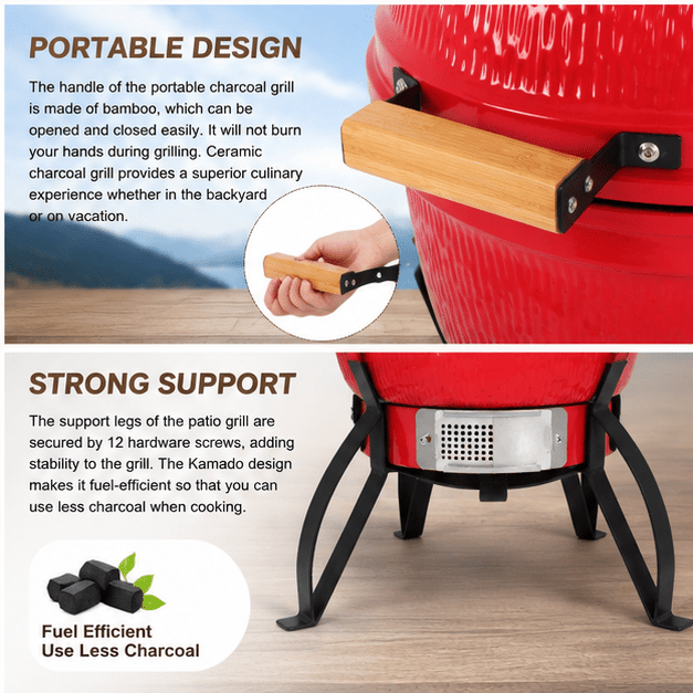 20 "Portable ceramic Charcoal Barbecue BBQ heavy-duty outdoor barbecue grill with adjustable ventilation and heat-resistant cover Perfect for camping, backyards, terraces, and trailers (including the stand)