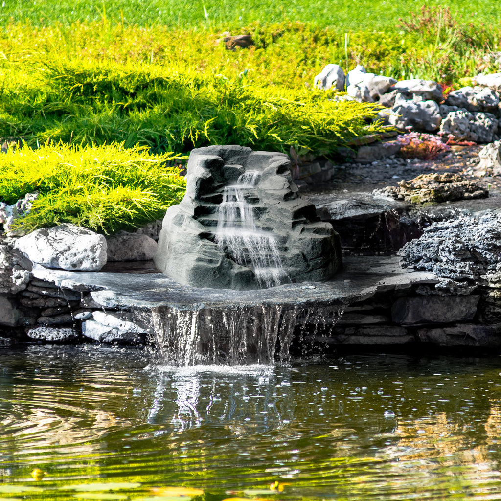 Algreen Products Tranquility Lightweight Polyethylene Outdoor Water Fountain Rock Waterfall for Garden, Pond, and Backyard, Gray