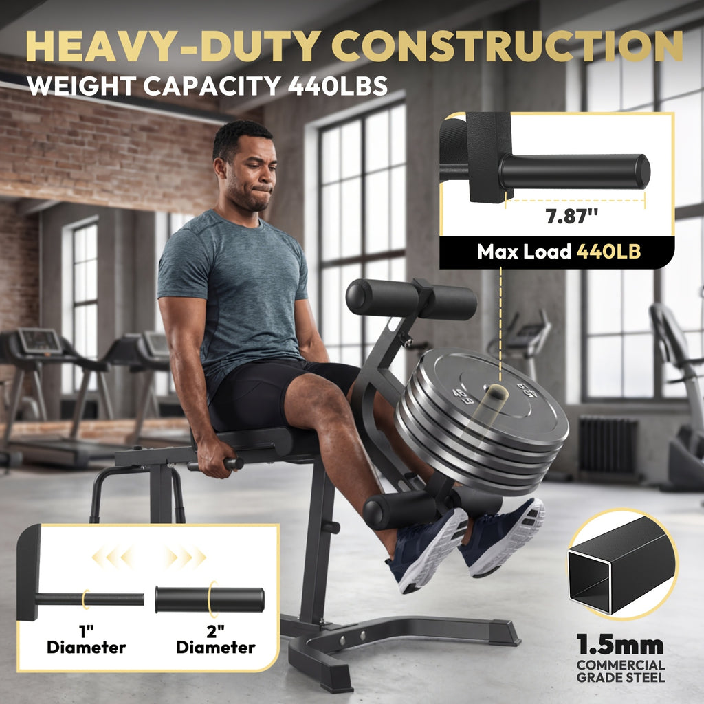 Leg Extension Curl Machine for Home Gym Lower-Body Workouts, Adjustable Seated Extension and Lying Curl Station for 1" or 2" Plates