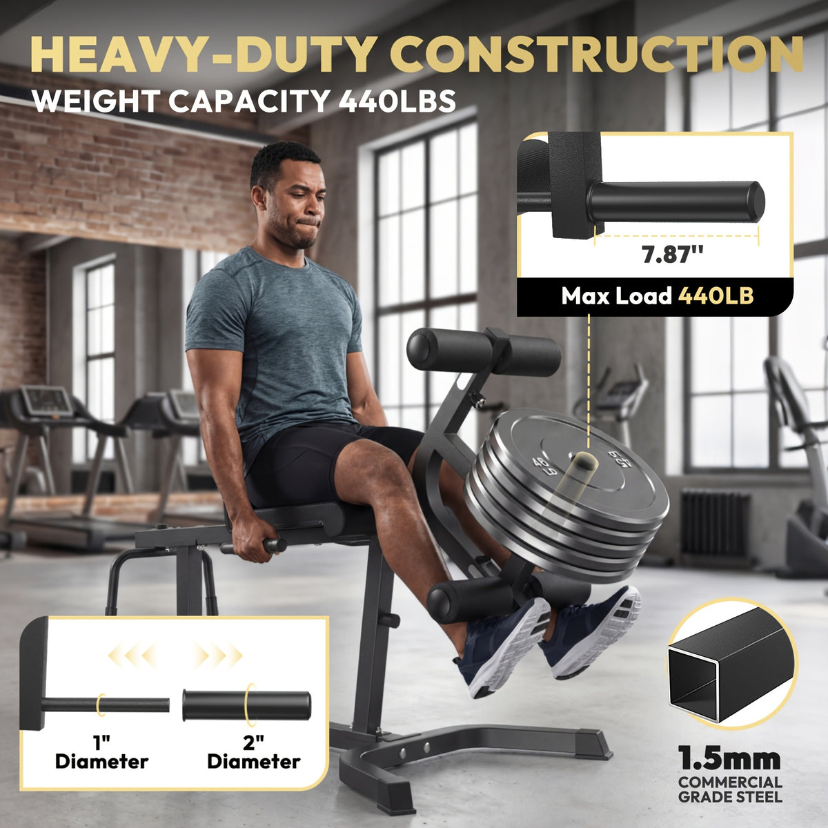 Leg Extension Curl Machine for Home Gym Lower-Body Workouts, Adjustable Seated Extension and Lying Curl Station for 1" or 2" Plates