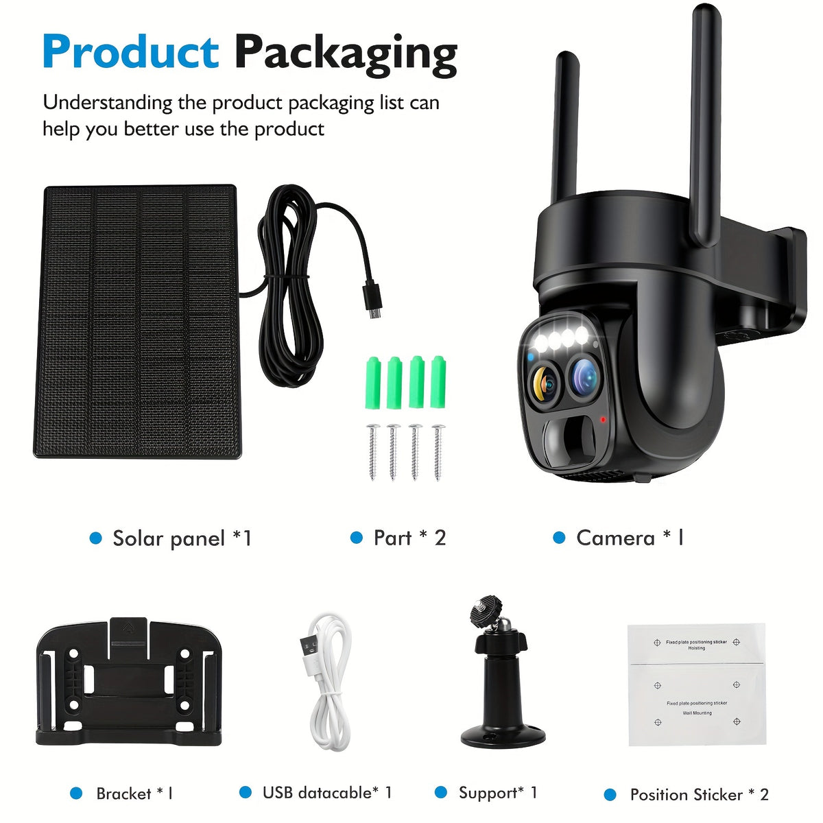 6pcs [10X Zoom] 360-Degree Low-Power Solar Panel Battery 2K FHD Wifi with Spotlight Alarm, Motion Detection, Color Night Vision, Two-Way Audio And