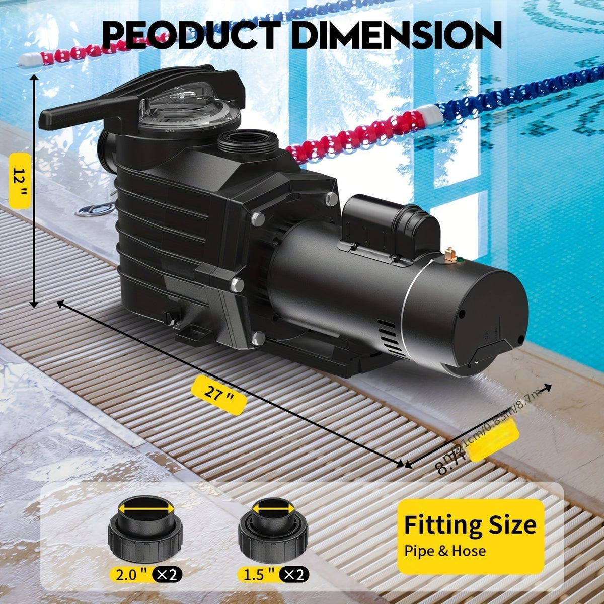 2.5HP Dual Voltage/Dual Speed Voltage Swimming Pool Pump, 6000GPH Flow, Self-Priming Water Pump for Swimming Pool Public Pool Water Amusement Park And Hot Tubs, with Filter Basket Transparent Lid Drain Plug, 115V Or 115V/230V