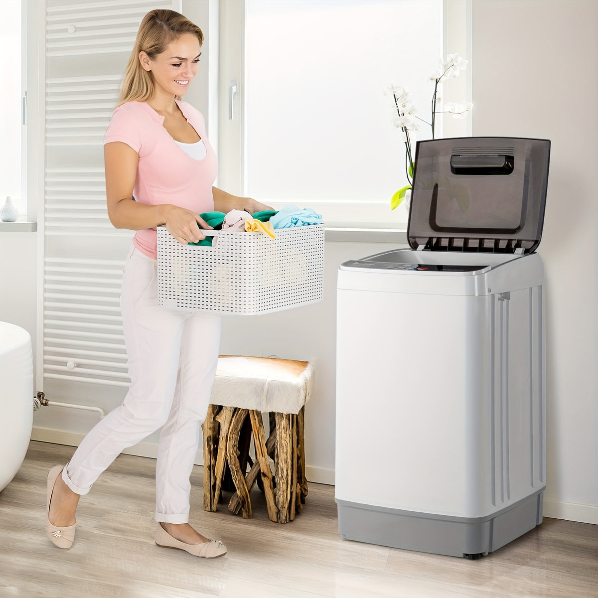 [Portable Washer and Dryer] MOTOOS Full Automatic Washing Machine, 17.6Lbs Top Load Portable Washer with Drain Pump, 10 Wash Programs 8 Water Level Washer and Dryer Combo, 2in 1 Washer and Dryer for Apartments, RV, Camping