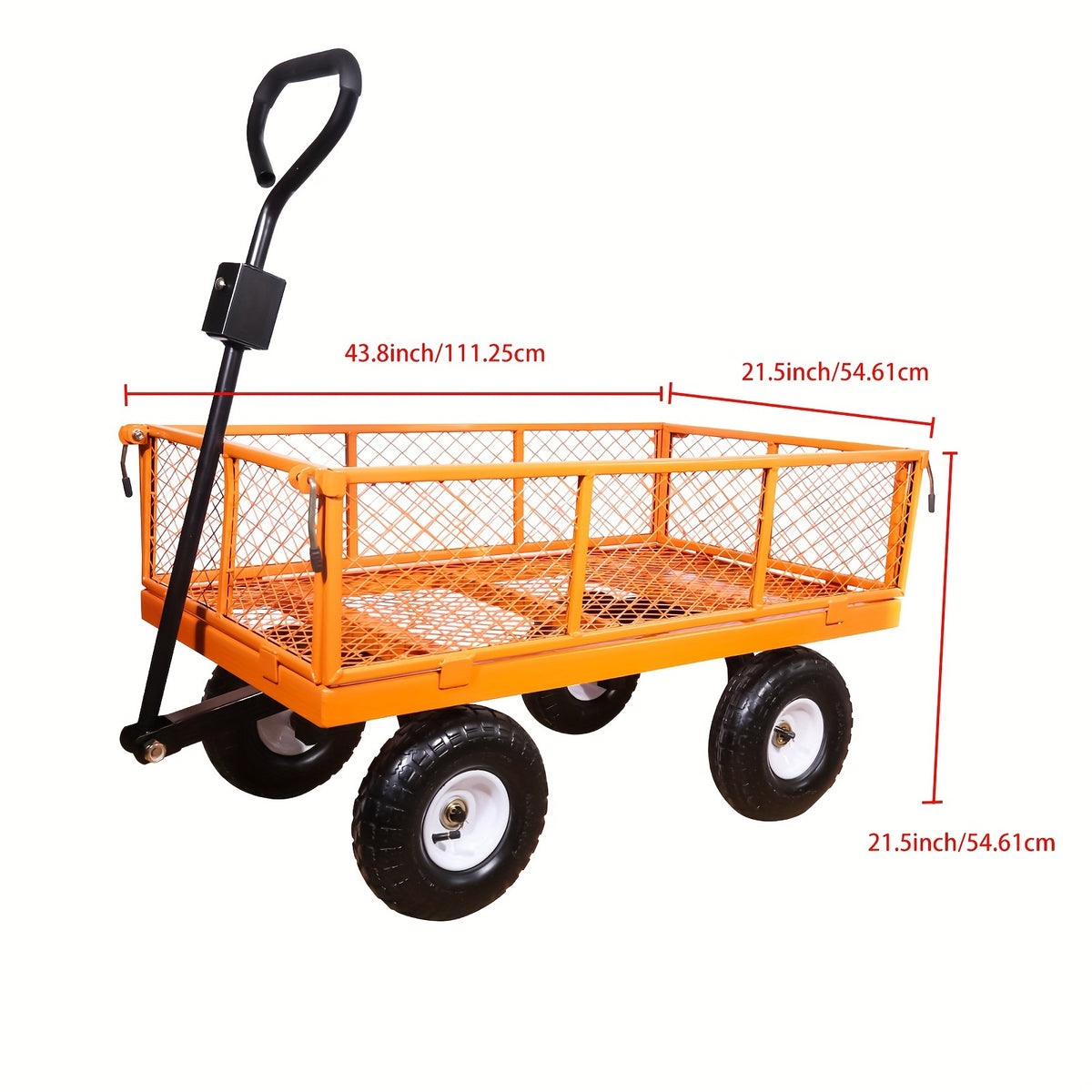 AAIN 1000 Lbs Metal Garden Cart, Heavy Duty Garden Wagon with Removable Steel Mesh Sides, Utility Yard Carts with 180° Rotating Handle with 10 Inch Wheels, 4cu.ft Load Capacity Outdoor Wagons