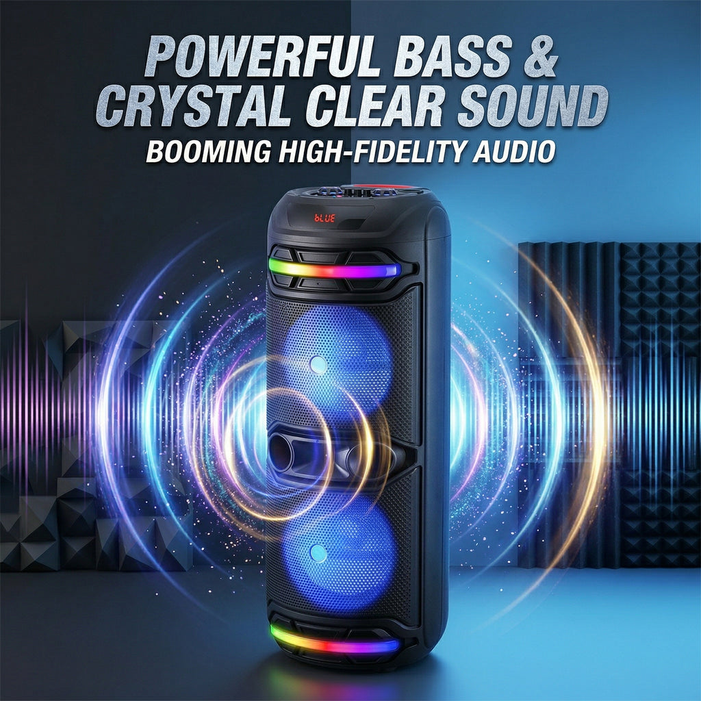 Portable Bluetooth Party Speaker with Dual 12" Woofer, Heavy Bass PA System with Remote & Microphone, USB/SD/FM/AUX Support, Powerful Sound for Home, Outdoor Parties, Karaoke & Events