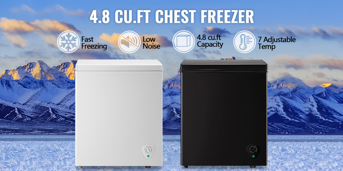 4.8 Cu.Ft Chest Freezer - Compact And Quiet Mini Freezer with Adjustable Thermostat And Two Removable Baskets - Small Deep Freezer for Home, Apartment, And Garage