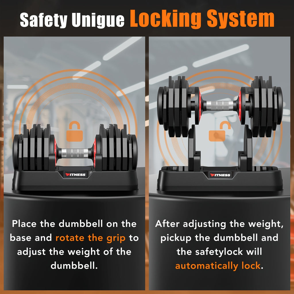 80/55LBS Adjustable Dumbbell with Base (1pc/2pcs), Non-Slip Textured Handle, 1 Second Weight Adjustment, Octagonal Design, Suitable for Home Gym Exercise, Strength Training Equipment, Suitable for Men/Women