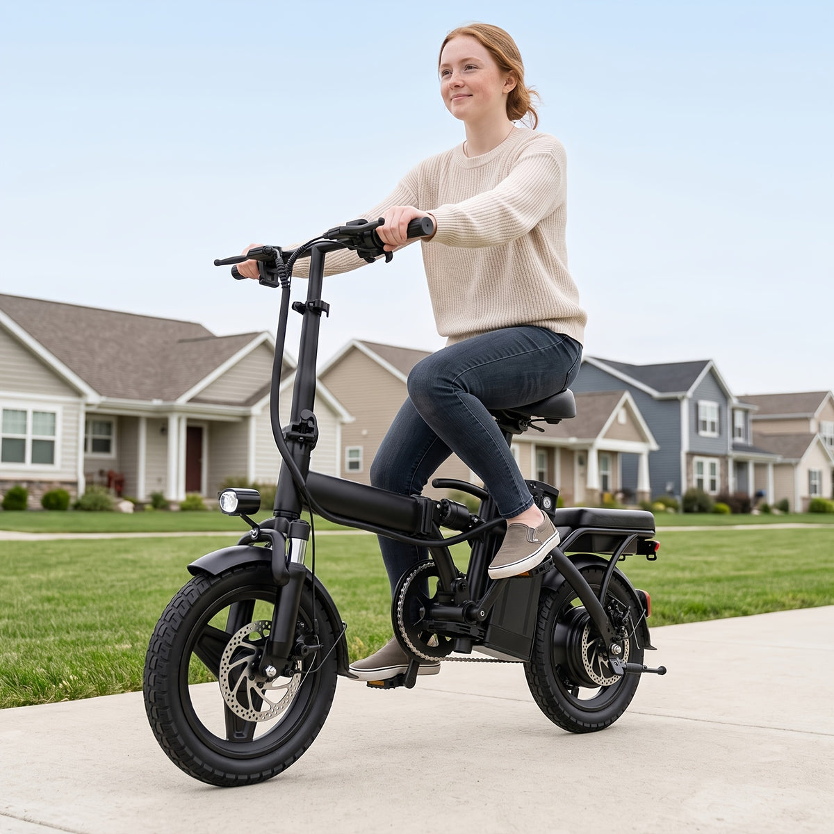 Adult And Adolescent Electric Bicycles, 560 Watt Motor, 10-24MPH, Range of 30-32 Miles, 48 Volt 10 Ampere Hour Battery, 3-Speed Assisted Riding, 14 Inch Foldable Electric Bicycle, Women'S Foldable Electric Bicycle