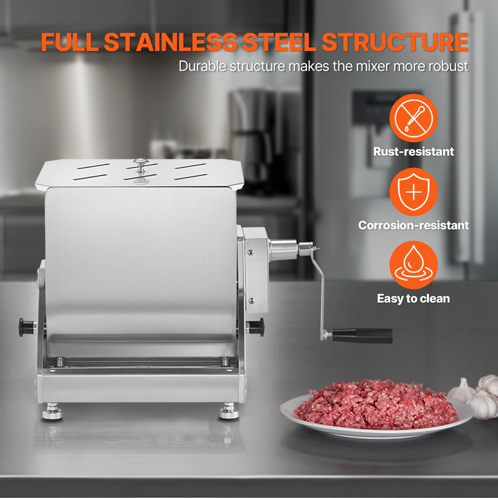 VEVOR Manual Meat Mixer 10L/20L/30L/40L Fixed Tank Mixing Max 60LB for Meat Sausage Mixer, Non-tiltable style/Tiltable style