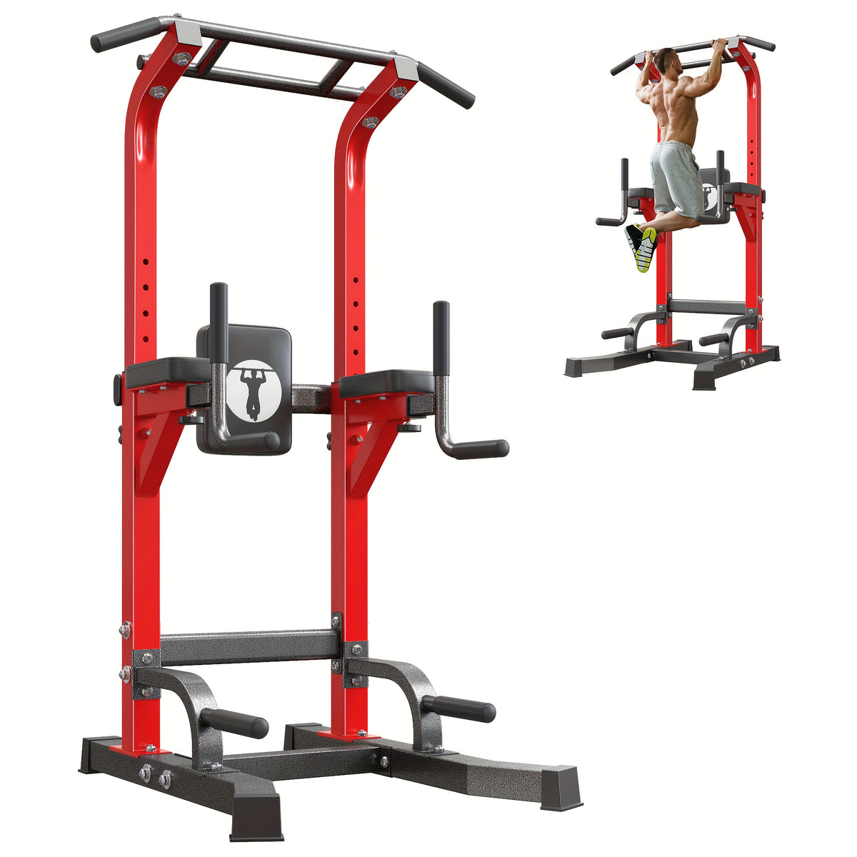 SogesPower Power Tower Pull Up Dip Stand Multi-Function Adjustable Height Workout Equipment Dip Station Fitness Strength Training for Home Gym 330LBS