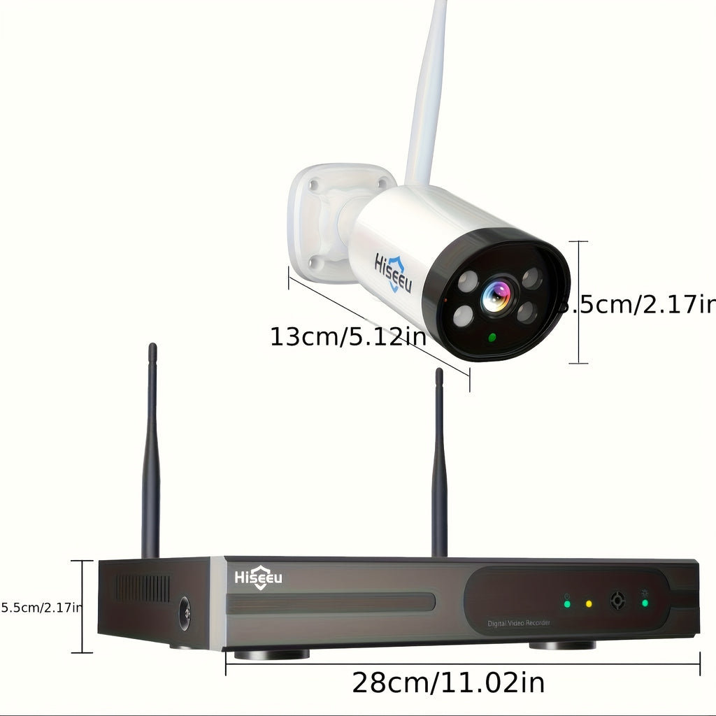 Hiseeu Wireless CCTV System, 4CH 3MP with 4 HD Cameras, 10CH NVR 2.4G 5G Dual Band, Two Way Audio Color Night Vision, Light And Siren Alarm, Ideal for Home Use