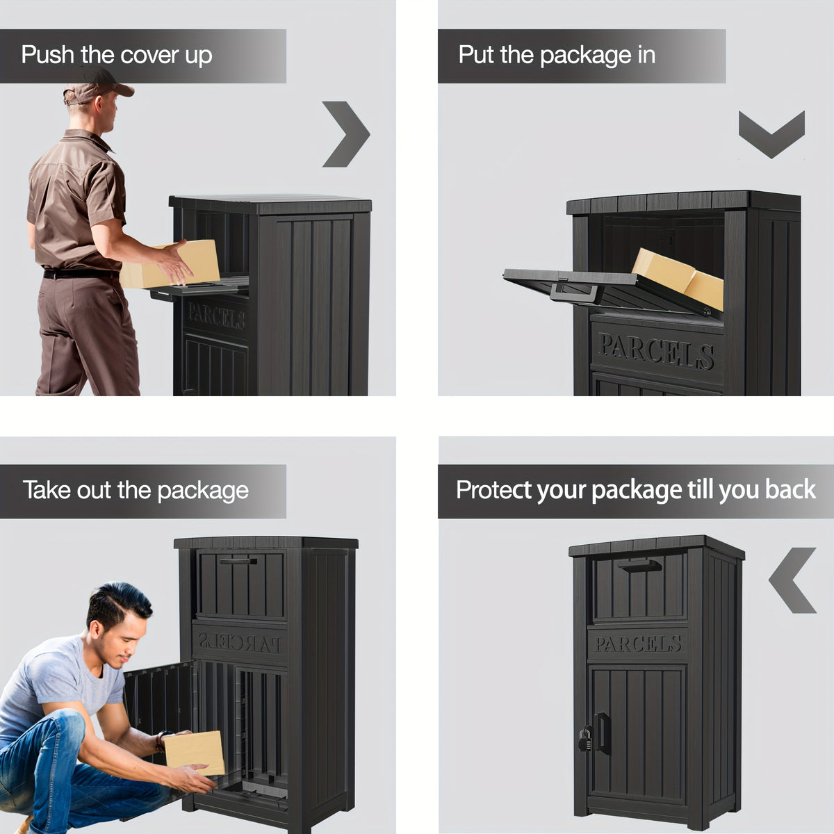 Secure Outdoor Package Delivery Box, Secure Parcel Drop Box With Lockable Flip - Anti-Sturdy Plastic Storage Solution For Porch, Garden Equipment, Camping Supplies, Ideal For Outdoor Storage, Box, Cabinet, Rack For Outdoor Storage