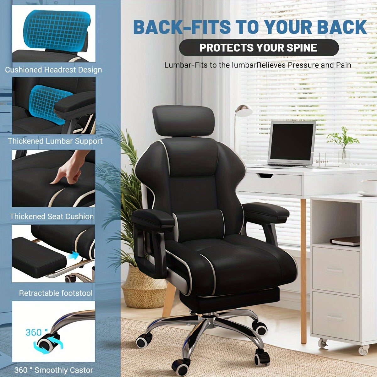 Advanced Computer Chair Home Desk Chair Ergonomic Height Adjustable Chair, Long Chair Armrest-advanced Office Chair Adjustable Height