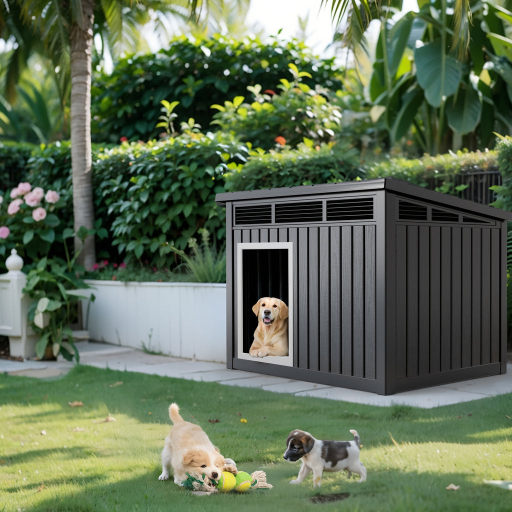42.87"x32.95"x31.61" Slanted Top Doghouse for Large Dogs - UV-Resistant  Outdoor Pet Shelter with Ventilation Openings, Easy Assembly, Durable Plastic Construction,, Modern Pet House, Weatherproof Pet Home,Outdoor Stray Dog Kennel