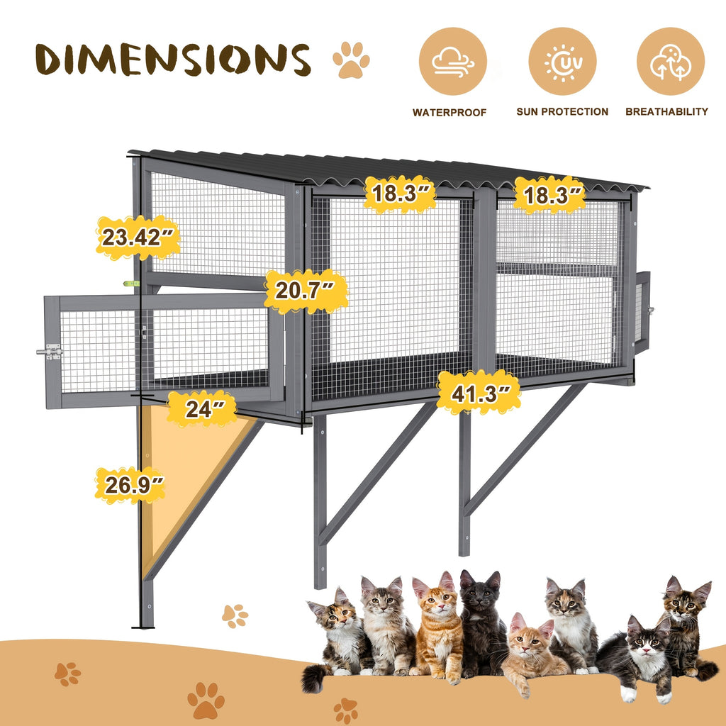 [Wooden Cat Window Box] Expandable Wooden Cat Window Box - Large Cat Catio, Waterproof Multi Cat Window Perch for Safely Enjoying Outdoor Sights