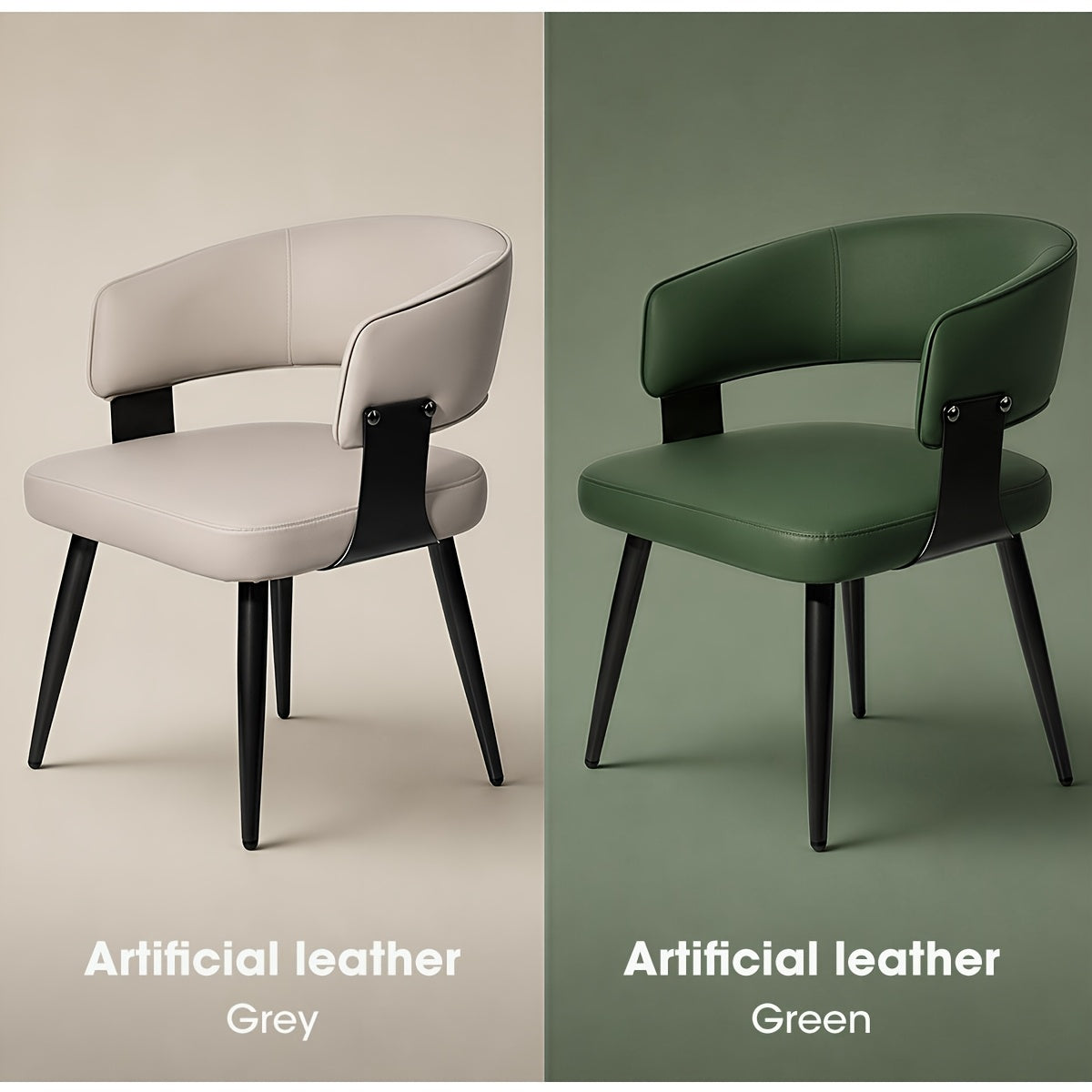 Modern Dining Chairs Set Of 2, Upholstered Faux Leather Kitchen Side Chairs with Curved Open Back, Easy Assembly for Dining Room, Restaurant, Cafe, Warm