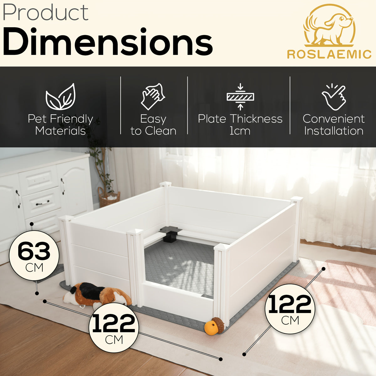[Whelping Box For Dogs] Roslaemic 2-Rooms Whelping Box For Dogs And Puppies With Rails, 96" L X 48" W X 19" H, Suitable For Large/Extra Large Dogs, White