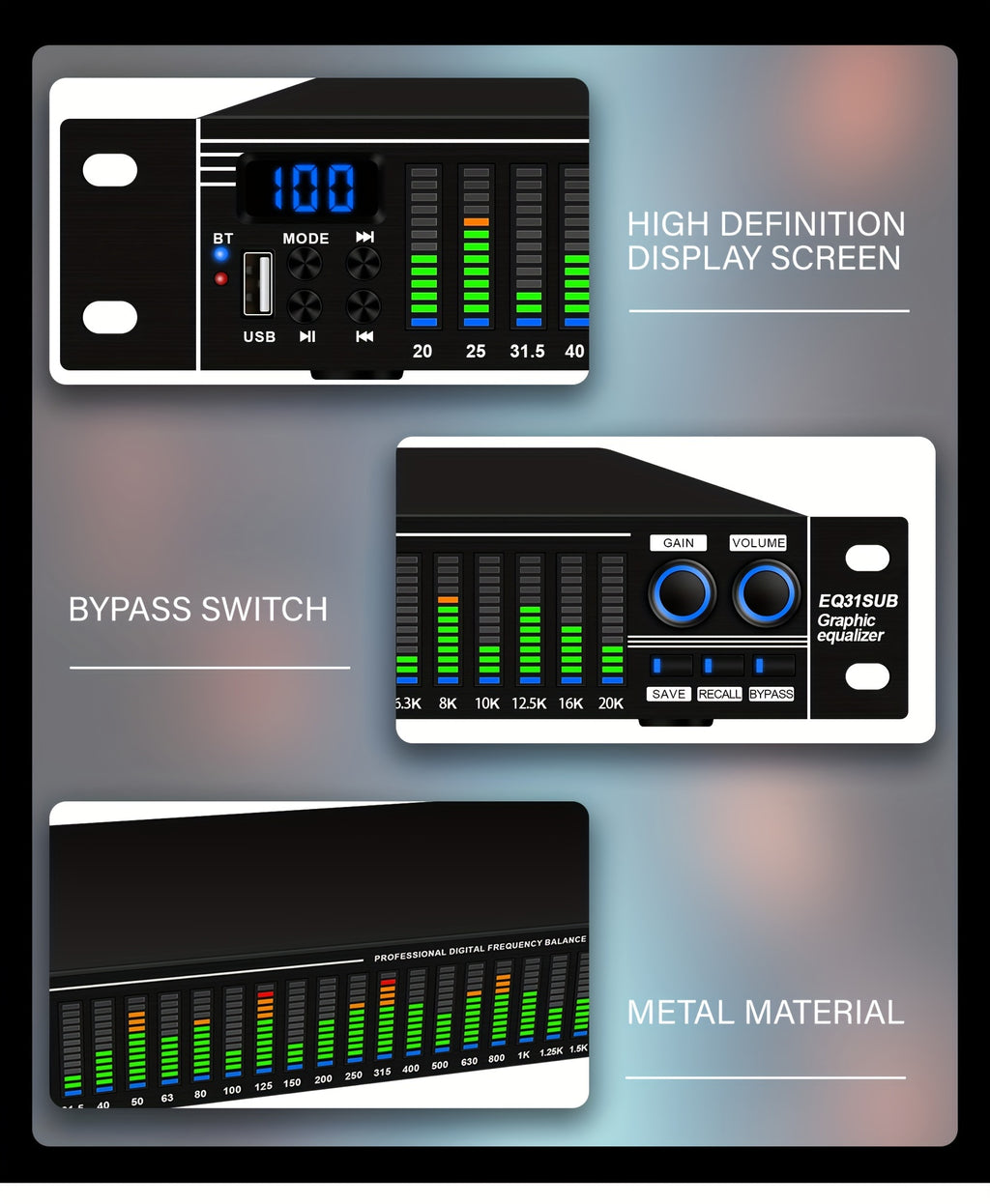1U-EQ31 Digital Equalizer | Equipped with Real-time Spectrum Analysis, Suitable for Home Audio Systems, Studio Grade Equalizers, And Can Be Used In Conjunction with Audio Amplifiers, Amplifiers, Mixing Consoles, Mixers, Microphones, And Other Equipme