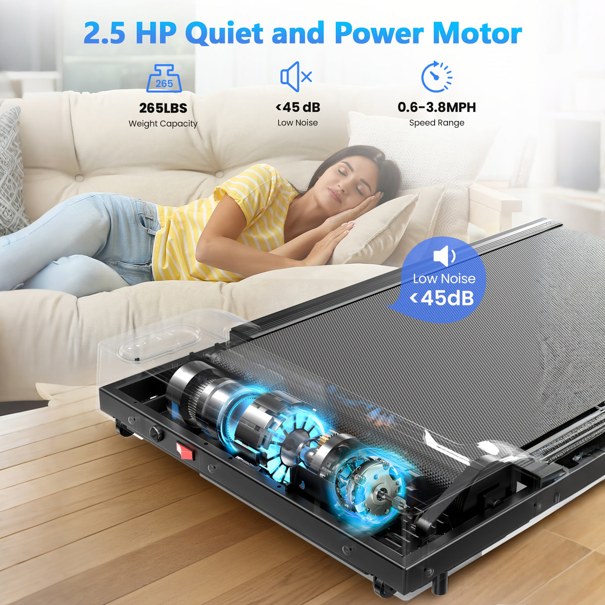 4-In-1 Walking Pad with 15% Incline, Portable Under Desk Treadmill, for Home And Office Use, 2.5 HP Silent Walking Treadmill, Supports Up to 265 Lbs, for Walking And Jogging, Christmas Surprise Gift, Without Battery
