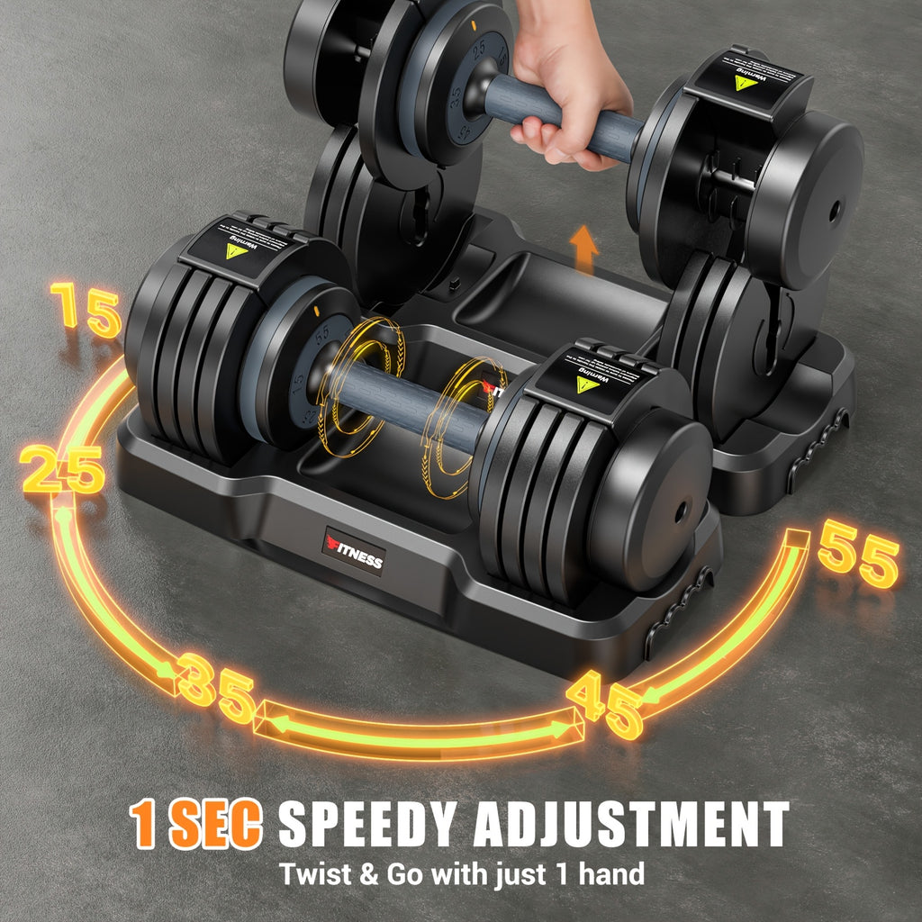 55/ 25LBS Adjustable Dumbbell Set (Pair/Set Of 2) With Anti-Slip Texture Handle, 5 In 1 Free Adjustable Weights Dumbbells Barbell Set, Home Fitness Weight Set, Dumbbell, Barbell, Kettlebell, Push-up, Home Gym Fitness Workout Equipment For Men Women