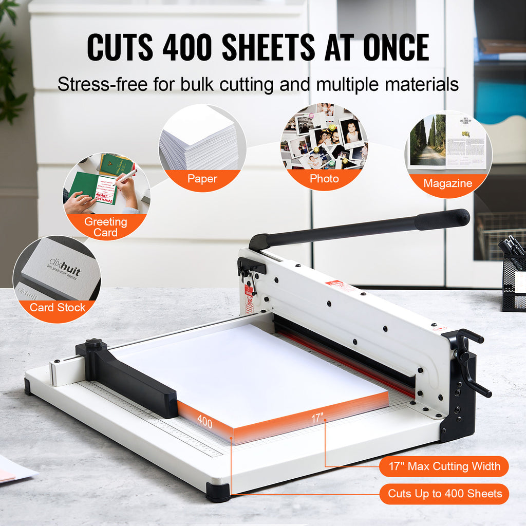 VEVOR Paper Cutter 12/17 inch A3/A4 Guillotine Paper Trimmer 400 Sheet Capacity Metal Base