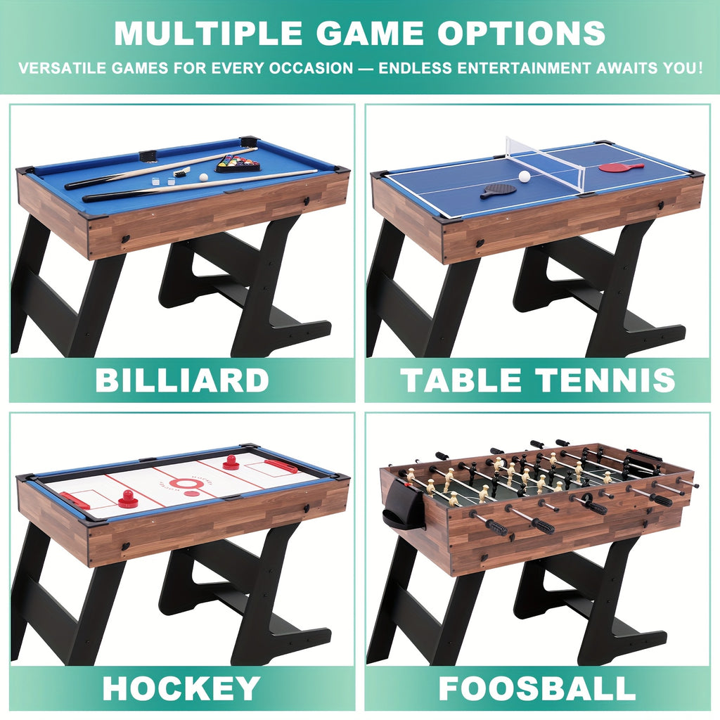 54 Inch Four-In-One Multifunctional Gaming Table, Foldable for Easy Storage And Combination Gaming Table, Suitable for Adults, Families, And Gaming Rooms, Equipped with Table Tennis, Hockey, Billiards, And Table Football